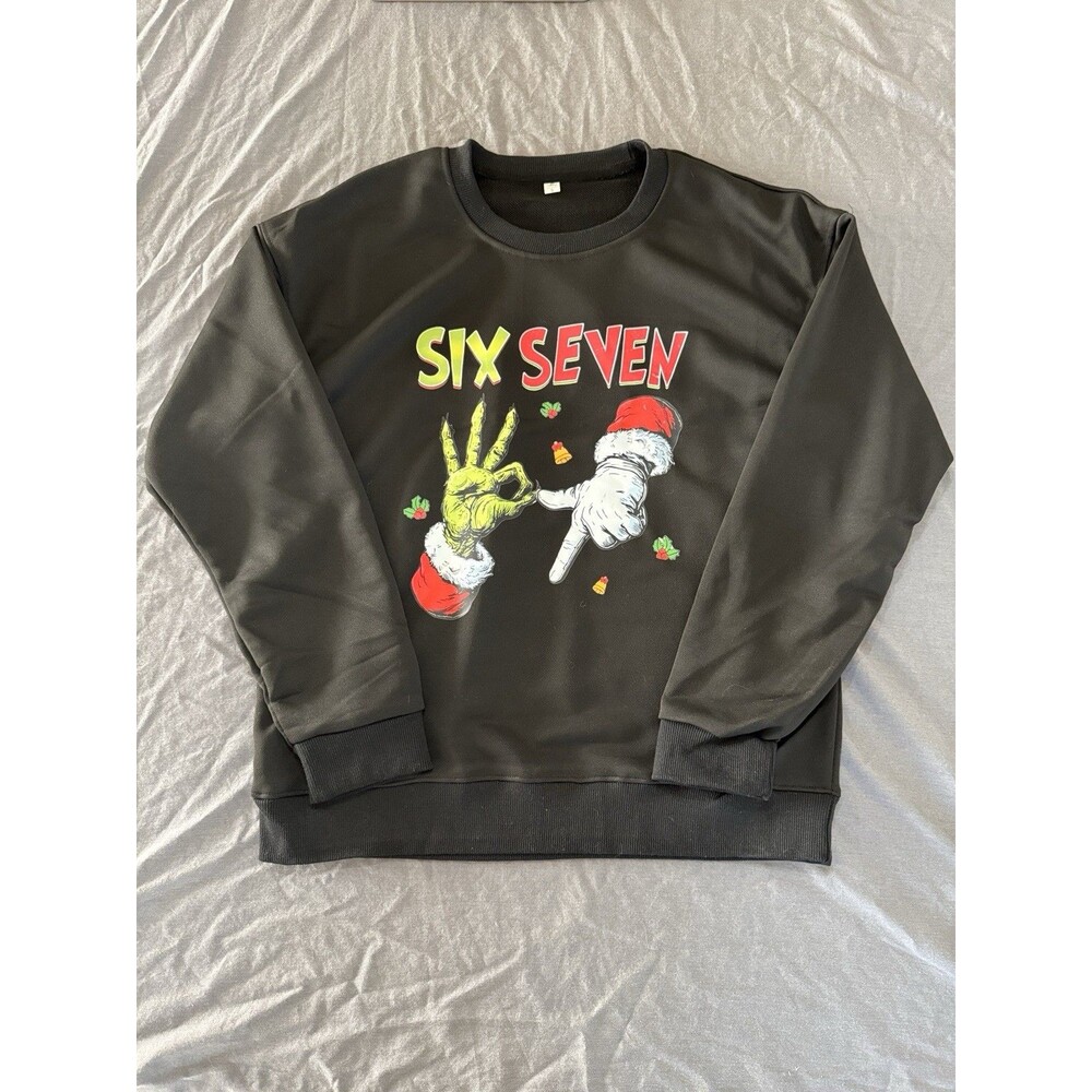 Six Seven Black Sweater Size Small Grinch And Santa